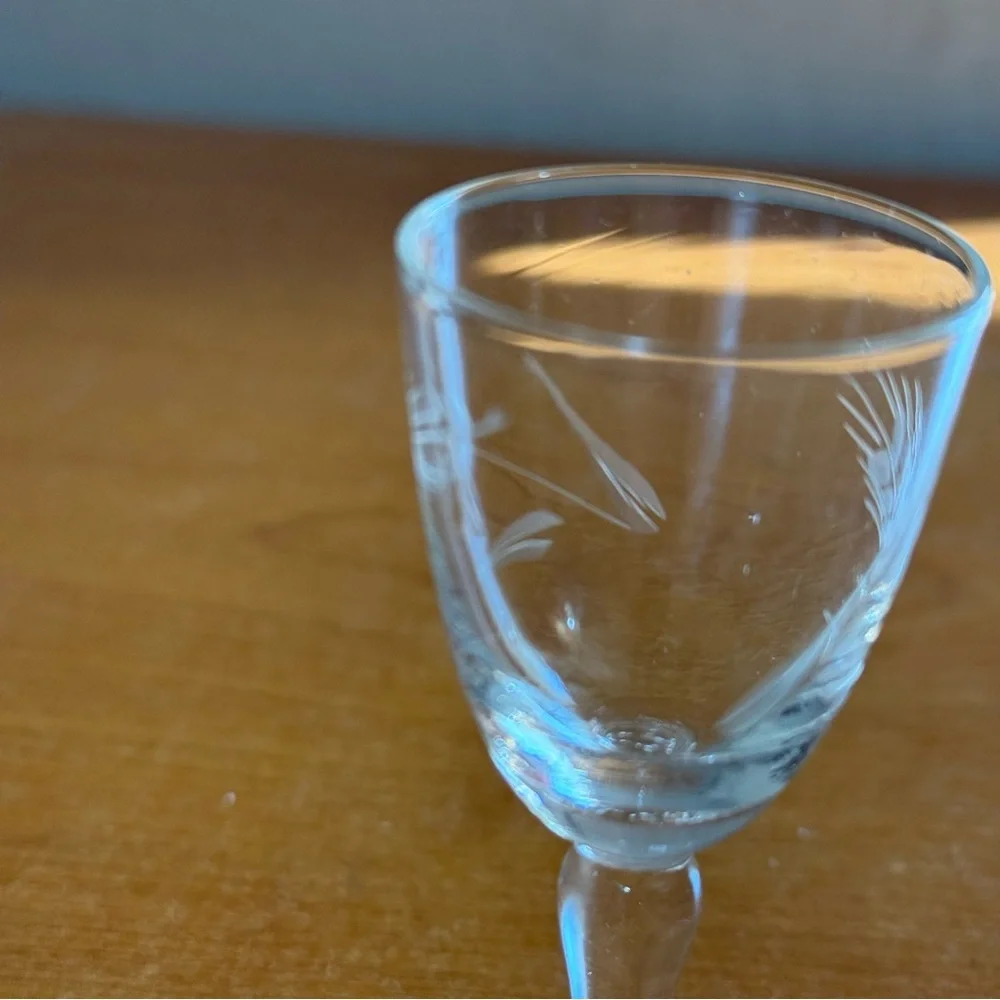 Vintage etched‎ cordial shot glass, clear